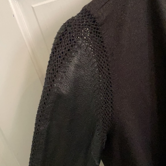 Black Drape Front Jacket with Leather Sleeves - Picture 3 of 5